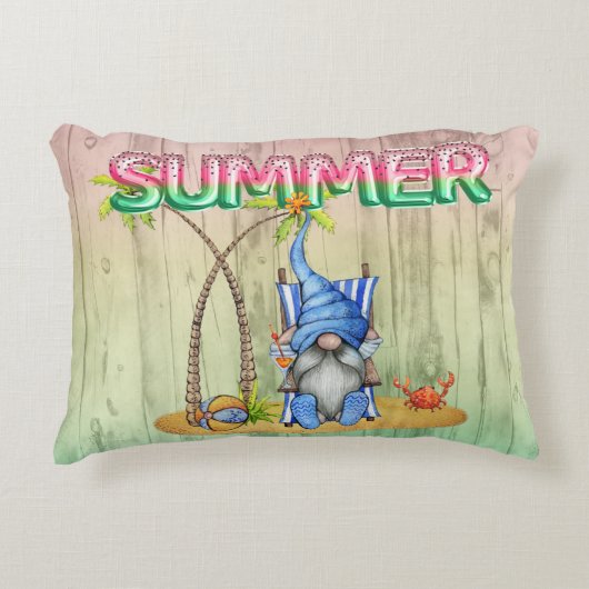 スイカ箔バルーン及びヤシ付ビーチ格言 アクセントクッション (正面)