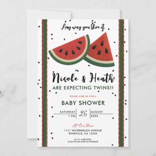 スイカ糸あなたはそれをスライスする任意の方法ベビーシャワー 招待状 (正面)