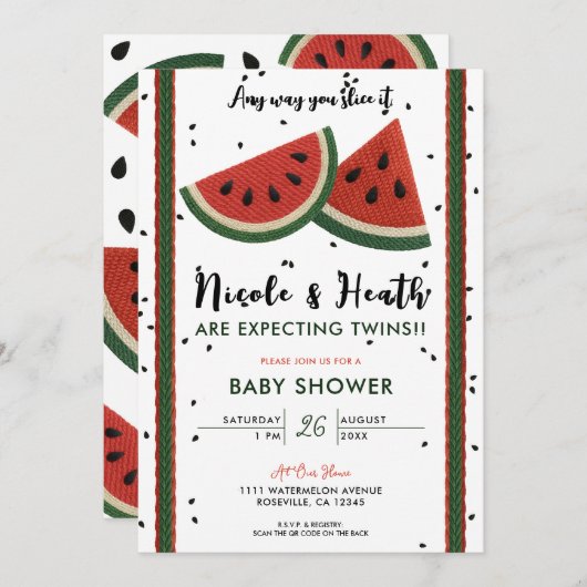スイカ糸あなたはそれをスライスする任意の方法ベビーシャワー 招待状 (正面/裏面)