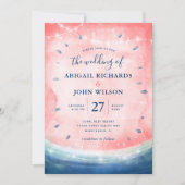 スイカ素朴ネイビーピンクエレガントサマー結婚ズ 招待状 (正面)