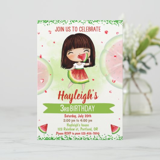 スイカ誕生日の招待フルーツの招待 招待状 (スタンド正面)