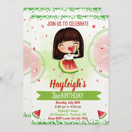 スイカ誕生日の招待フルーツの招待 招待状 (正面/裏面)