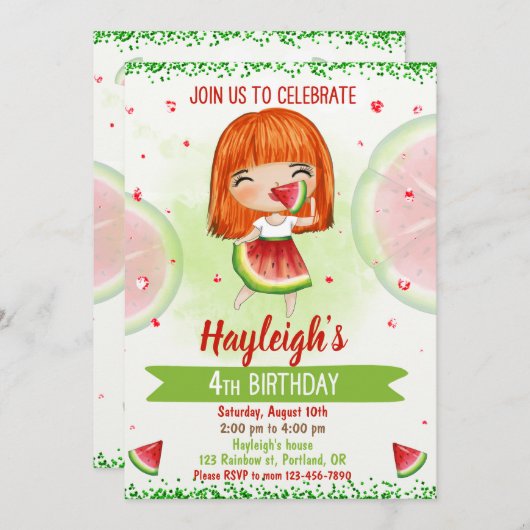スイカ誕生日の招待状サマー招待状 招待状 (正面/裏面)