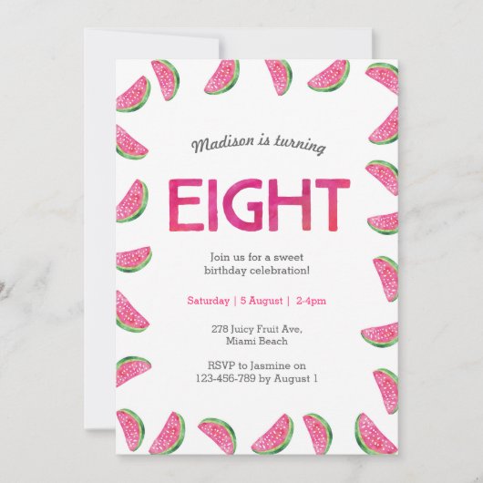スイカ誕生日への招待8誕生日 招待状 (正面)