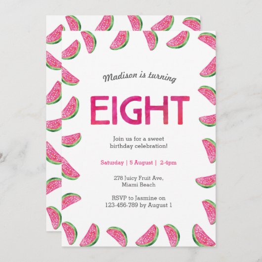 スイカ誕生日への招待8誕生日 招待状 (正面/裏面)