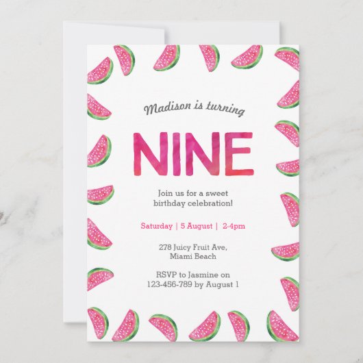 スイカ誕生日への9誕生日招待 招待状 (正面)