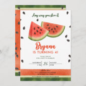 スイカ誕生日パーティーでスライスする 招待状 (正面/裏面)