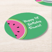 スイカ誕生日パーティー ラウンドペーパーコースター (アングル)