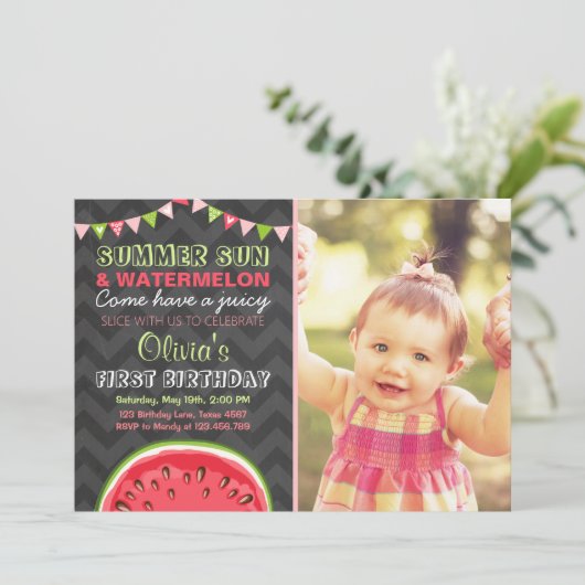 スイカ誕生日招待状サンサマーパーティー 招待状 (スタンド正面)