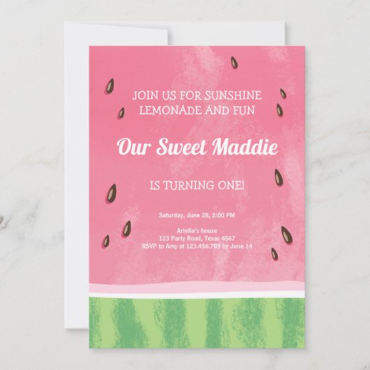 スイカ誕生日招待状パーティーサマー 招待状 (正面)