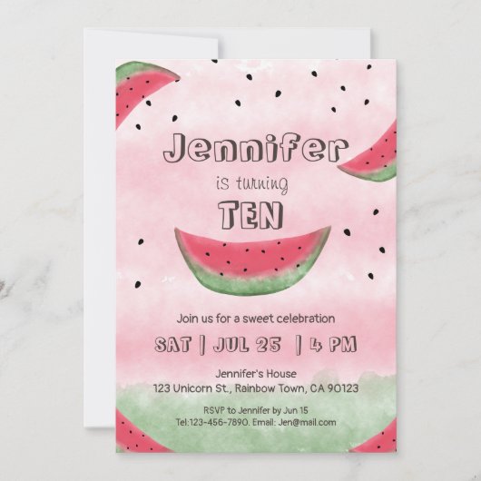 スイカ誕生日招待状 招待状 (正面)