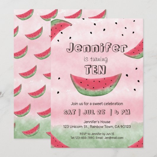 スイカ誕生日招待状 招待状 (正面/裏面)
