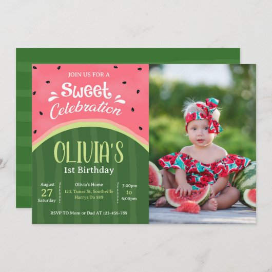 スイカ誕生日 招待状 (正面/裏面)