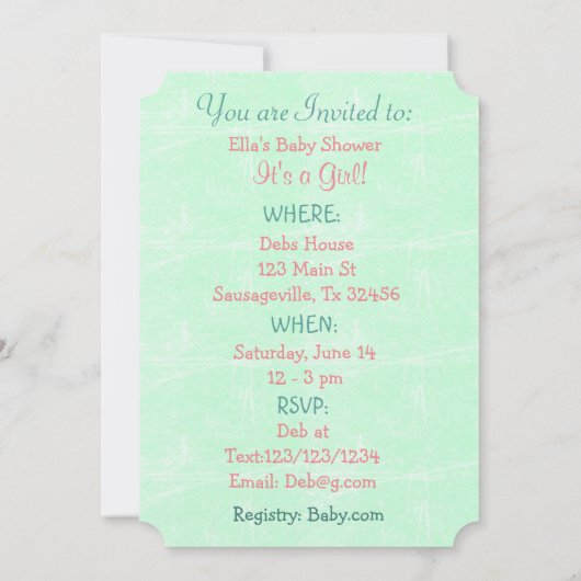 スイカ赤ちゃんシャワーその女の子招待状 招待状 (裏面)