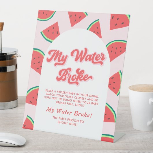 スイカ赤ちゃんシャワーゲーム私の水が壊れた 台座サイン (インサイチュ)