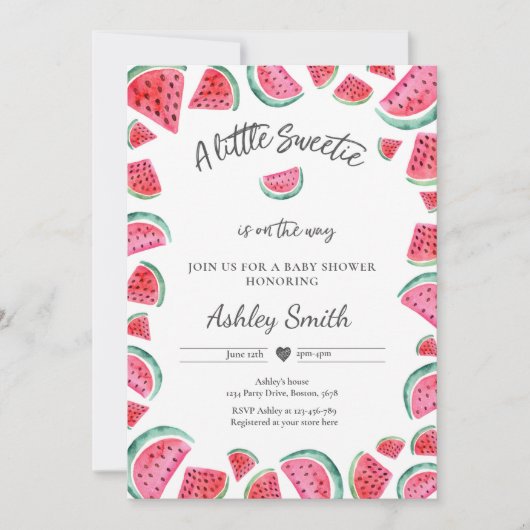 スイカ赤ちゃんシャワーサマーフルーツ赤ちゃんシャワー 招待状 (正面)