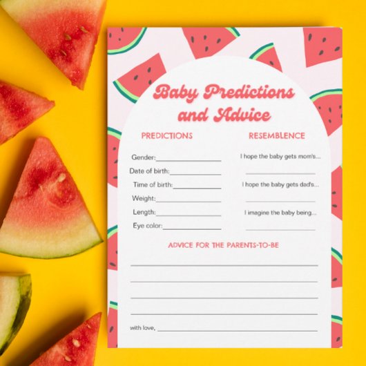 スイカ赤ちゃんシャワーベビー予測ゲームカード 招待状