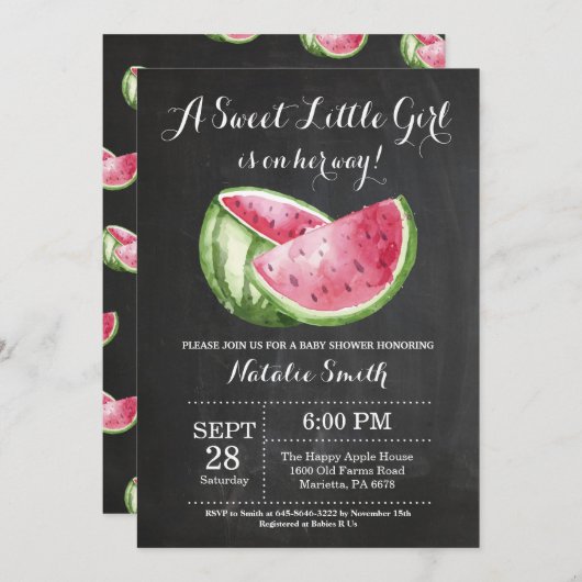 スイカ赤ちゃんシャワー招待状黒板 招待状 (正面/裏面)