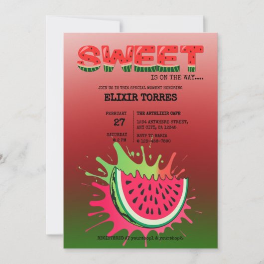スイカ赤ちゃんシャワー 招待状 (正面)