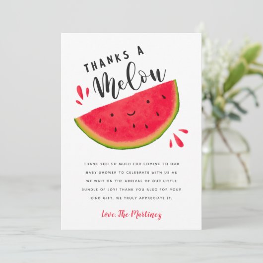 スイカ赤とピンクの赤ちゃんシャワー サンキューカード (スタンド正面)