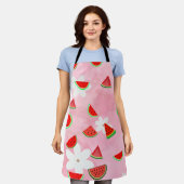 "スイカ開花-おもしろい夏の花のパターン" エプロン (着用した状態)