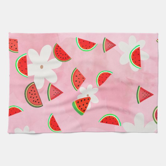 "スイカ開花-おもしろい夏の花のパターン" キッチンタオル (横)