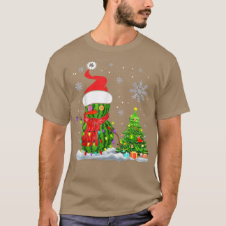 スイカ雪だるまクリスマスライトサンタハットクリスマス Tシャツ
