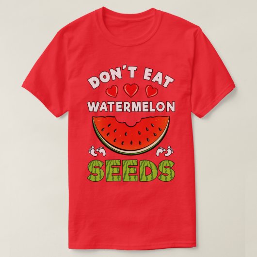 スイカ食べの種の妊娠おもしろい発表 Tシャツ (デザイン正面)