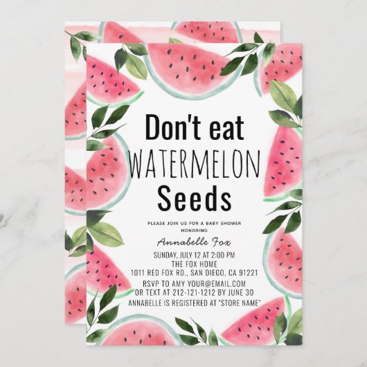 スイカ食べの種水色ベビーシャワーしない 招待状 (正面/裏面)
