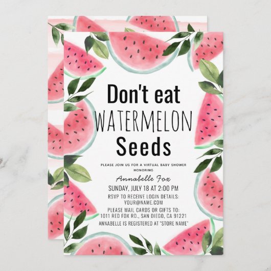 スイカ食べの種類を仮想ベビーシャワーしない 招待状 (正面/裏面)