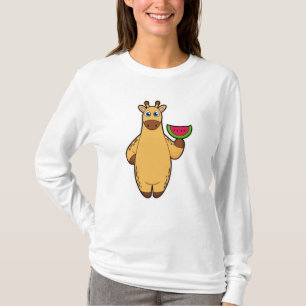 スイカ食べ物とキリン Tシャツ