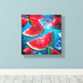 スイカ鮮やかスライス水中 – リフレッシュ キャンバスプリント (インサイチュ (ウッドフロア))