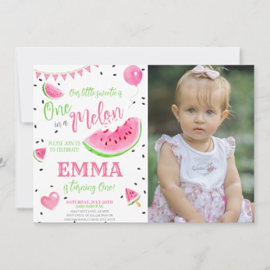 スイカ1つメロンの最初の誕生日の写真 招待状 (正面)