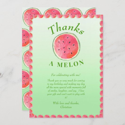 スイカ1つメロン最初の誕生日ありがとう サンキューカード (正面/裏面)