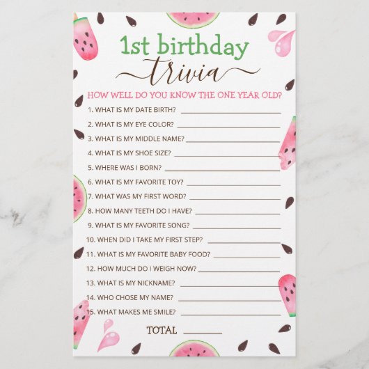 スイカ1個目の誕生日トリビアゲーム (正面)
