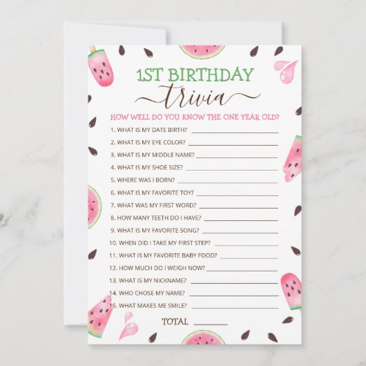 スイカ1個目の誕生日トリビアゲーム シーズンカード (正面)