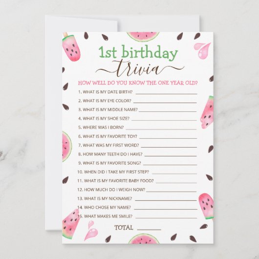スイカ1個目の誕生日トリビアゲーム シーズンカード (正面)