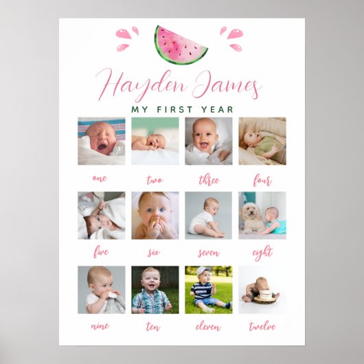 スイカ1年目の誕生日写真サイン ポスター (正面)