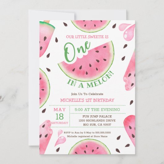 スイカ1歳の誕生日招待状 招待状 (正面)