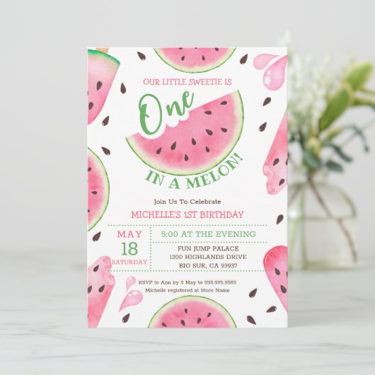 スイカ1歳の誕生日招待状 招待状 (スタンド正面)