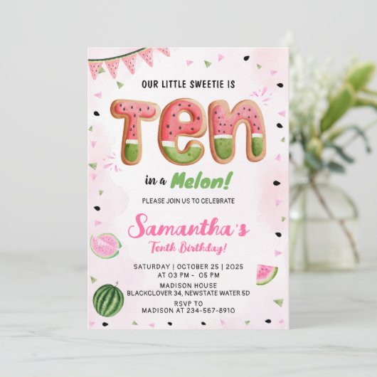 スイカ10歳の誕生日パーティーへの招待 招待状 (スタンド正面)