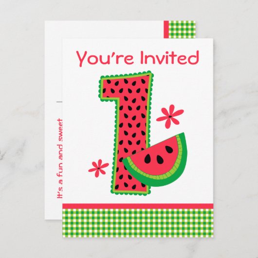 スイカ1stバースデーギンガム インビテーションポストカード (正面/裏面)