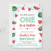 スイカ1st最初の誕生日パーティーガールサマー マグネット招待状 (正面)