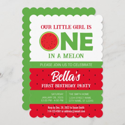 スイカ1st誕生日招待状と写真 招待状 (正面/裏面)