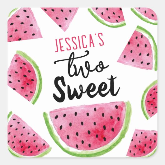 スイカ2つの甘い誕生日パーティー スクエアシール (正面)