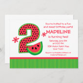 スイカ2歳の誕生日ストライプ 招待状 (正面/裏面)