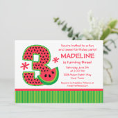 スイカ3歳の誕生日ストライプ 招待状 (スタンド正面)