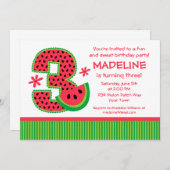 スイカ3歳の誕生日ストライプ 招待状 (正面/裏面)