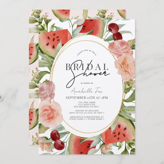 スイカ&さくらんぼフローラブライダルシャワー 招待状 (正面/裏面)