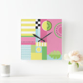 スイカ、キウイ、夏おもしろいカラフル スクエア壁時計 (ホーム)